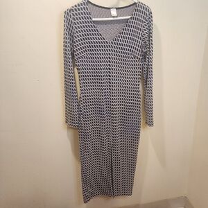 Monaco USA Black and White Geometric Long Sleeve Dress Split Front Siize L